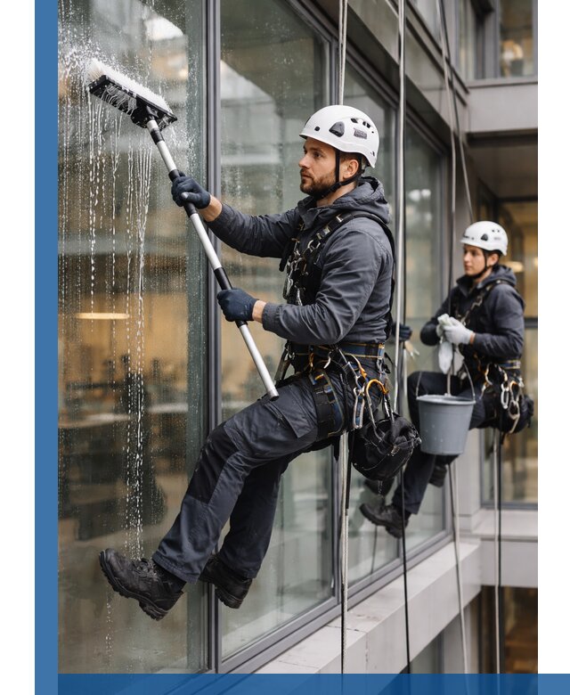 Профессиональная мойка витражей промышленными альпинистами в Глазове