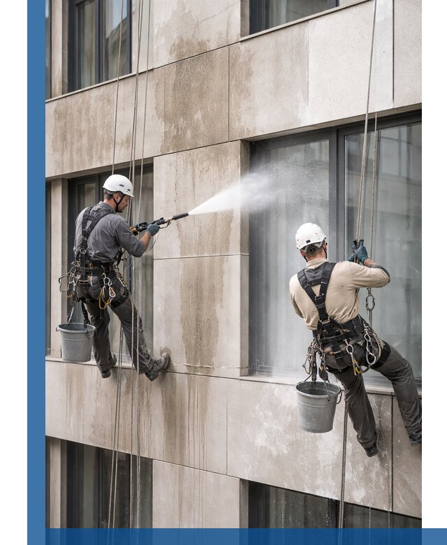 Послестроительная мойка фасада промышленным альпинизмом в Глазове