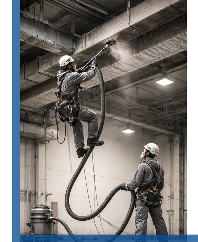 Обеспыливание потолочных конструкций в Глазове промышленным альпинизмом