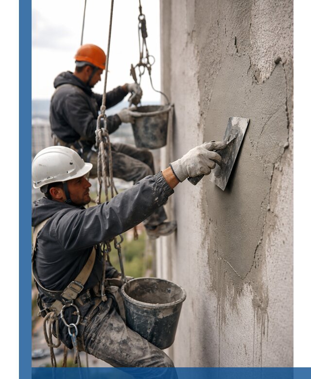 Штукатурка фасада на высоте в Глазове профессиональные работы