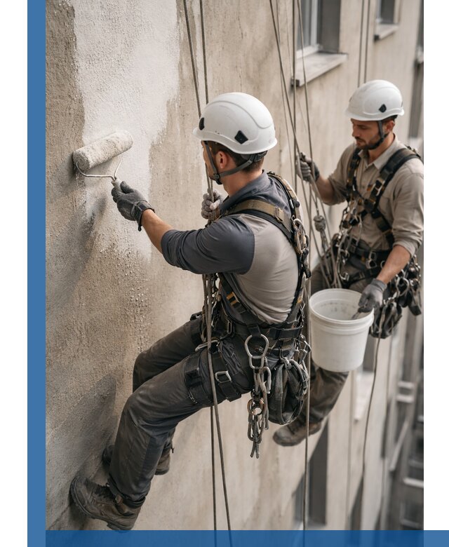 Грунтовка фасада на высоте в Глазове промышленными альпинистами