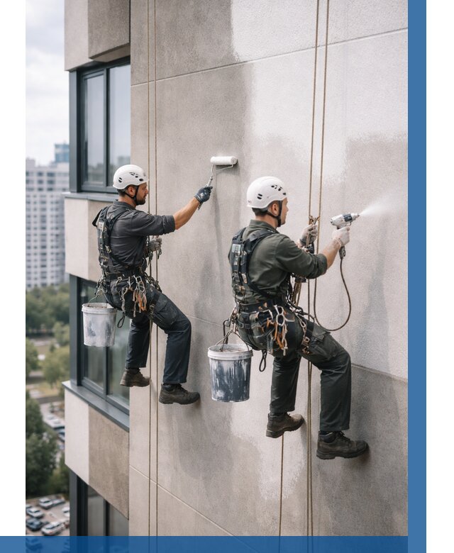 Покраска фасада альпинистами в Глазове от 306 р. | ВЫСОТНИК-Глз