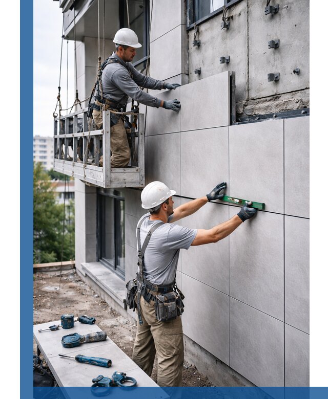 Монтаж керамогранита на фасад в Глазове под ключ с гарантией качества