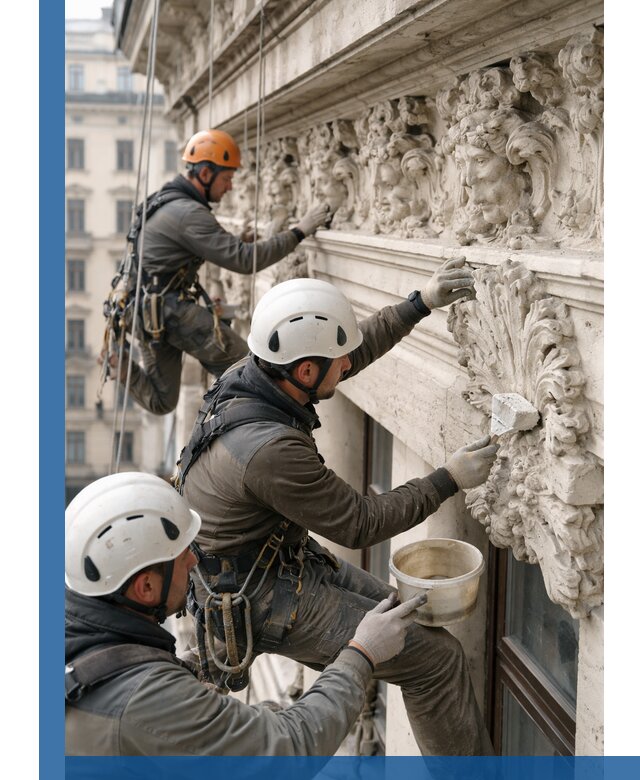 Реставрация фасадной лепнины с высотными работами в Глазове