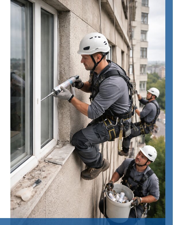 Герметизация оконных швов снаружи в Глазове от 1530 р. | ВЫСОТНИК-Глз