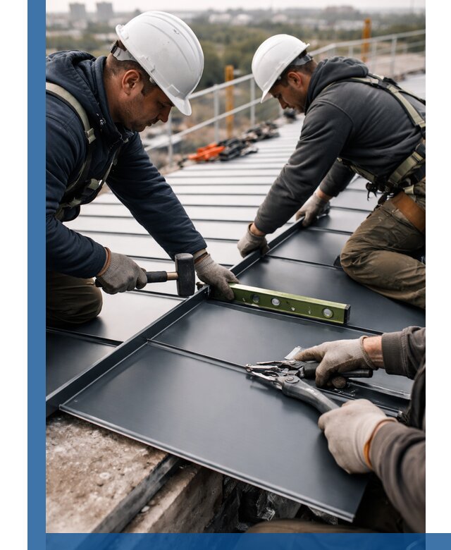 Монтаж фальцевой кровли в Глазове для промышленных зданий