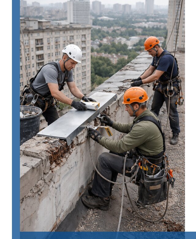 Ремонт парапета на кровле в Глазове, высотные работы с гарантией