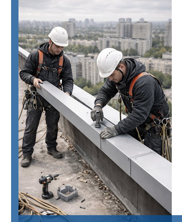 Монтаж парапетных крышек и ограждений кровли в Глазове