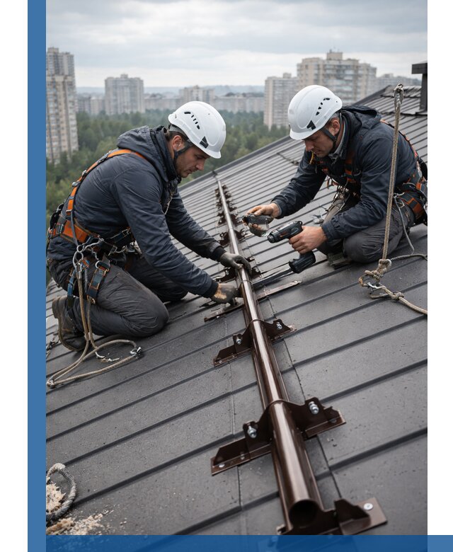 Монтаж снегозадержателей на кровле зданий в Глазове под ключ