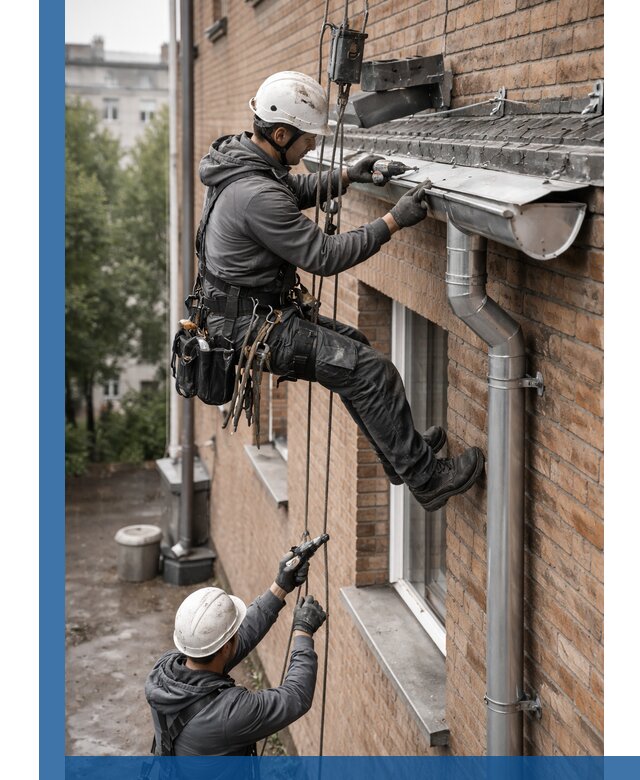 Монтаж водосточной системы на здании в Глазове под ключ