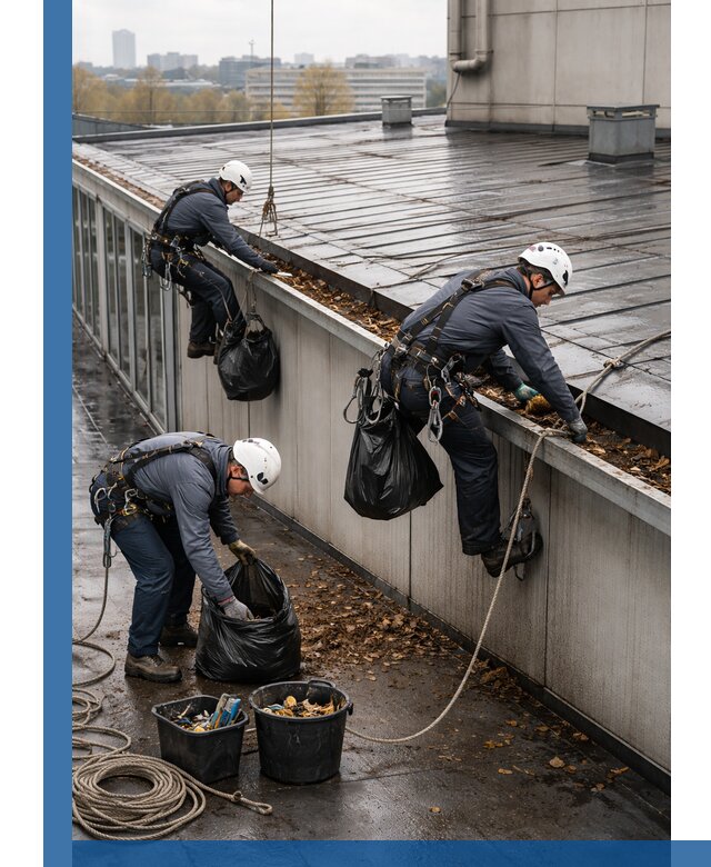 Очистка кровли по периметру в Глазове силами промышленных альпинистов