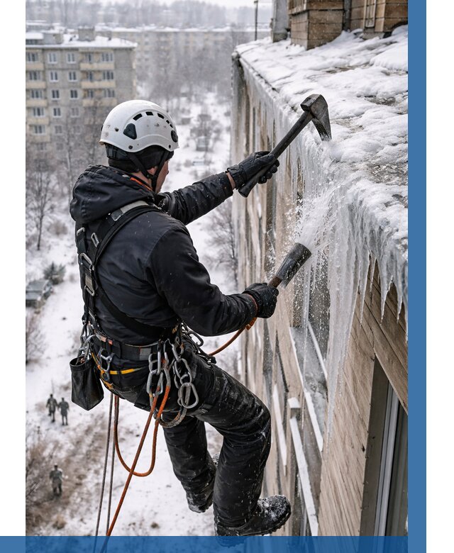 Сбивание сосулек с крыши в Глазове по цене от 4591 р. | ВЫСОТНИК-Глз