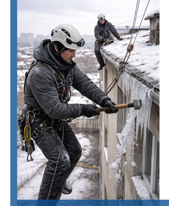 Сбивание и удаление сосулек с крыши в Глазове безопасно