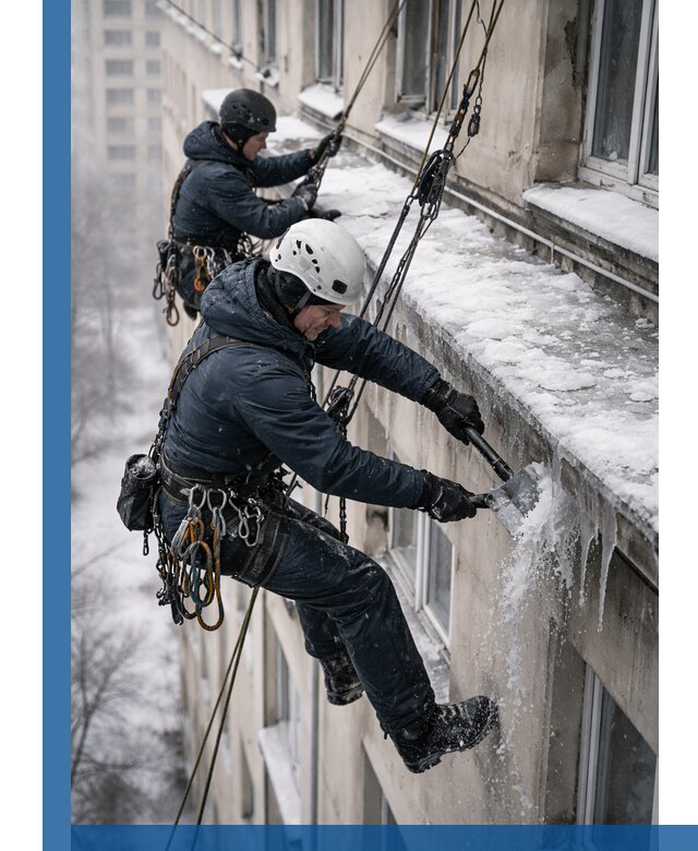 Удаление наледи и сосулек с карнизов в Глазове профессионально