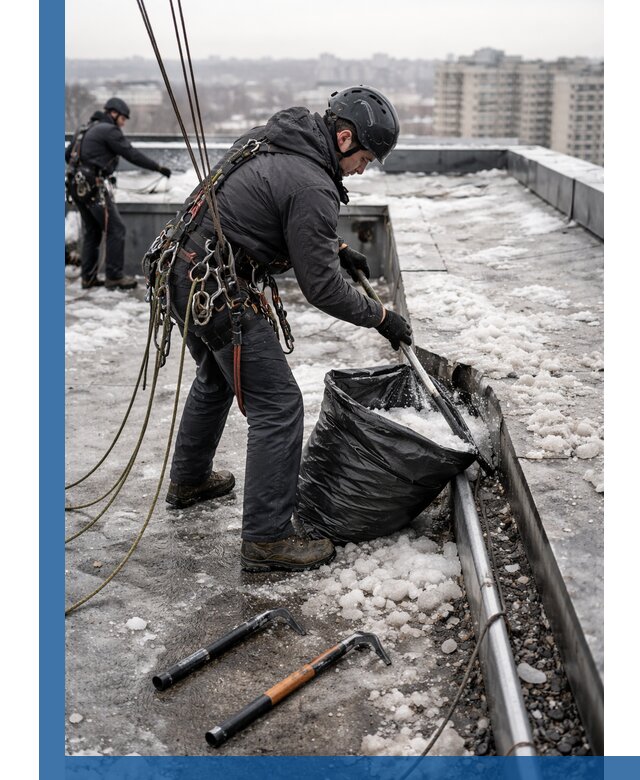 Аварийная очистка кровли в Глазове от промальпинистов