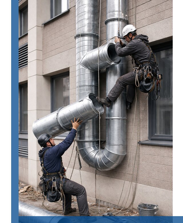 Монтаж фасадных воздуховодов в Глазове с герметизацией и крепежом
