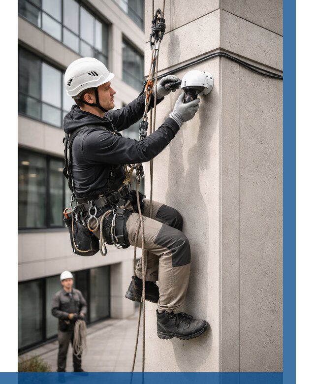 Монтаж камер видеонаблюдения на фасаде в Глазове от 8673 р.-ВЫСОТНИК-Глз