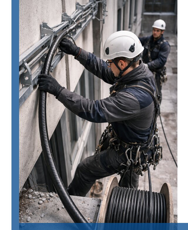 Протяжка кабеля питания на высоте в Глазове с гарантией безопасности и качества