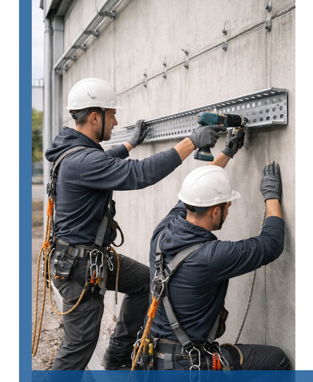 Монтаж кабельных лотков на фасаде зданий в Глазове с гарантией
