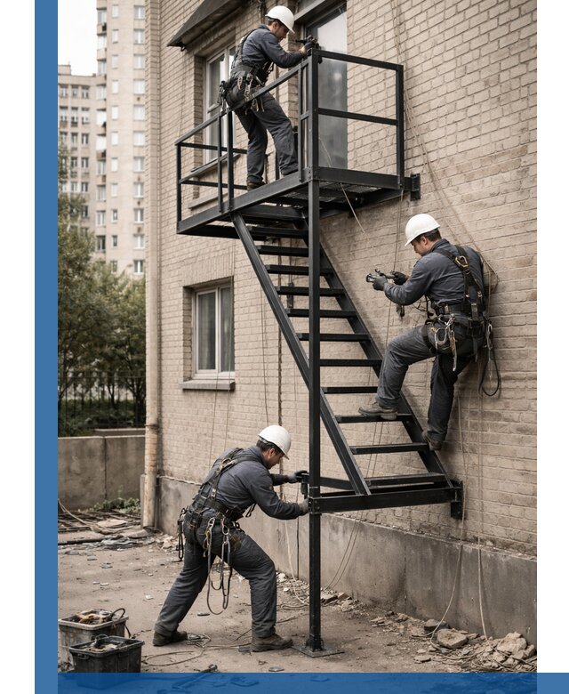 Монтаж пожарной лестницы в Глазове, установка и крепление