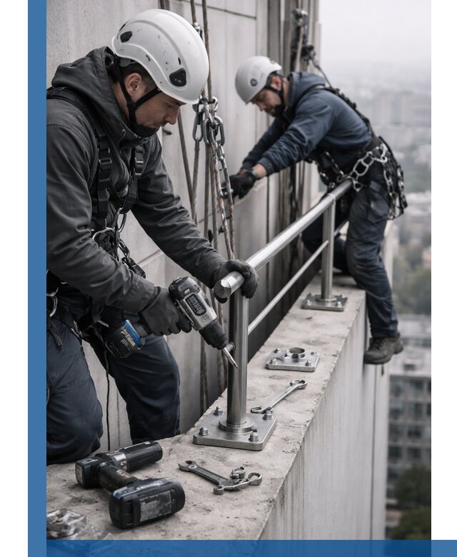 Монтаж перил на высоте в Глазове для жилых и промобъектов