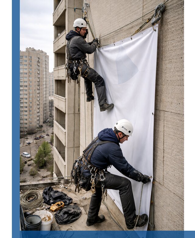 Профессиональный монтаж баннеров на фасаде в Глазове