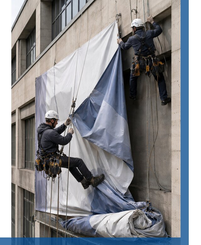 Демонтаж баннеров с фасада в Глазове от 4591 р. | ВЫСОТНИК-Глз