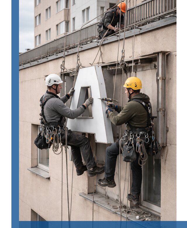 Ремонт и восстановление наружных вывесок на высоте в Глазове