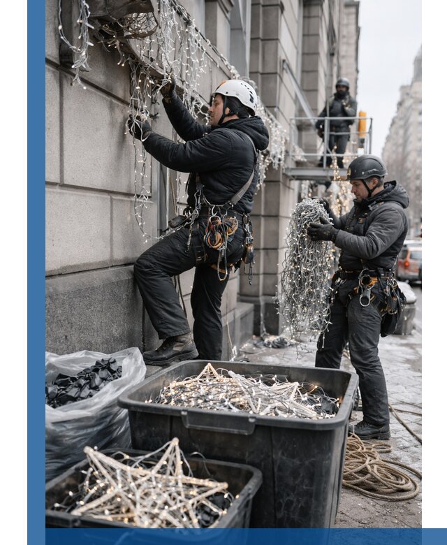 Демонтаж новогоднего оформления и гирлянд в Глазове