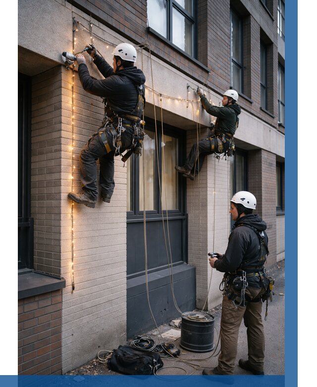 Монтаж гирлянд на фасаде в Глазове от 3571 р. | ВЫСОТНИК-Глз