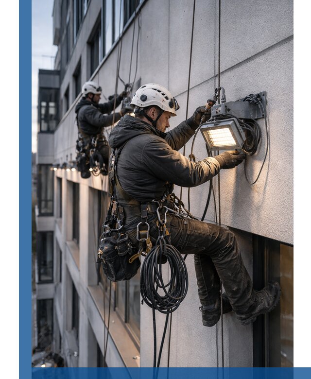 Монтаж фасадного освещения в Глазове установка и подключение