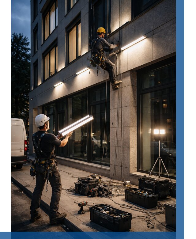 Монтаж архитектурной подсветки здания в Глазове от 2551 р.|ВЫСОТНИК-Глз