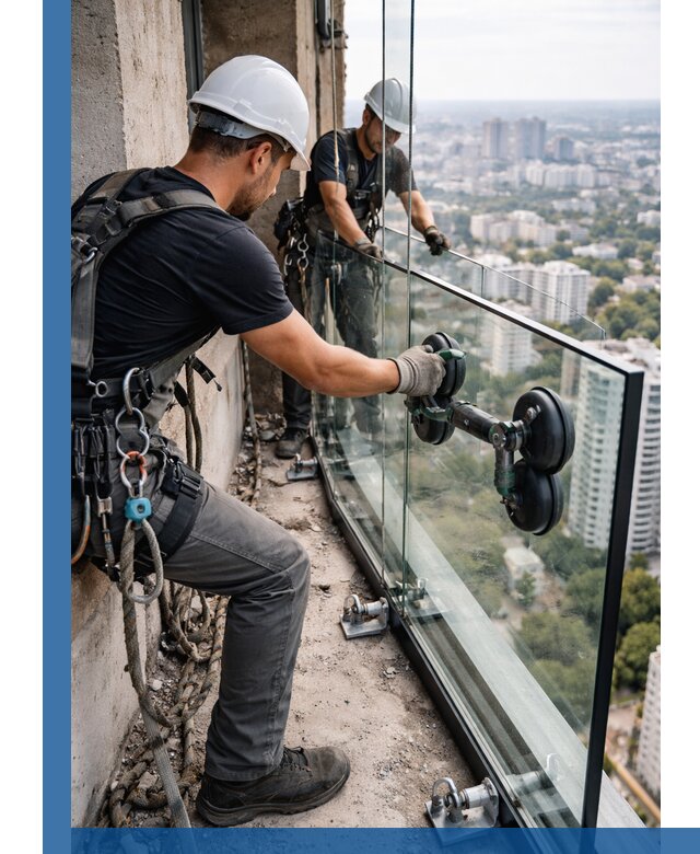 Монтаж стеклянных ограждений под ключ с гарантией в Глазове