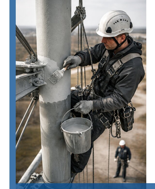 Покраска мачт связи в Глазове промышленными альпинистами