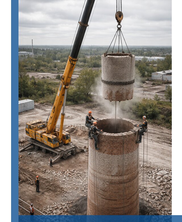 Демонтаж дымовой трубы в Глазове с гарантиями безопасности