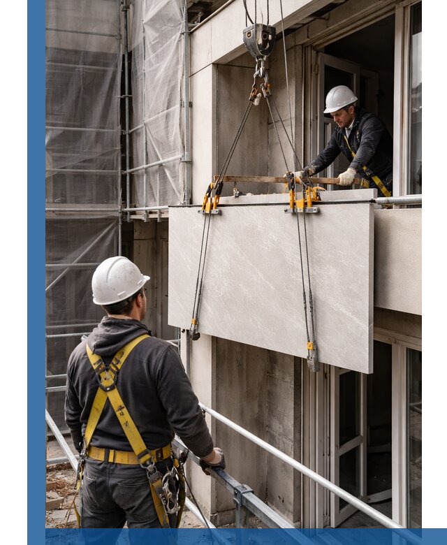 Подъем керамогранита на этаж в Глазове грузчиками и техникой