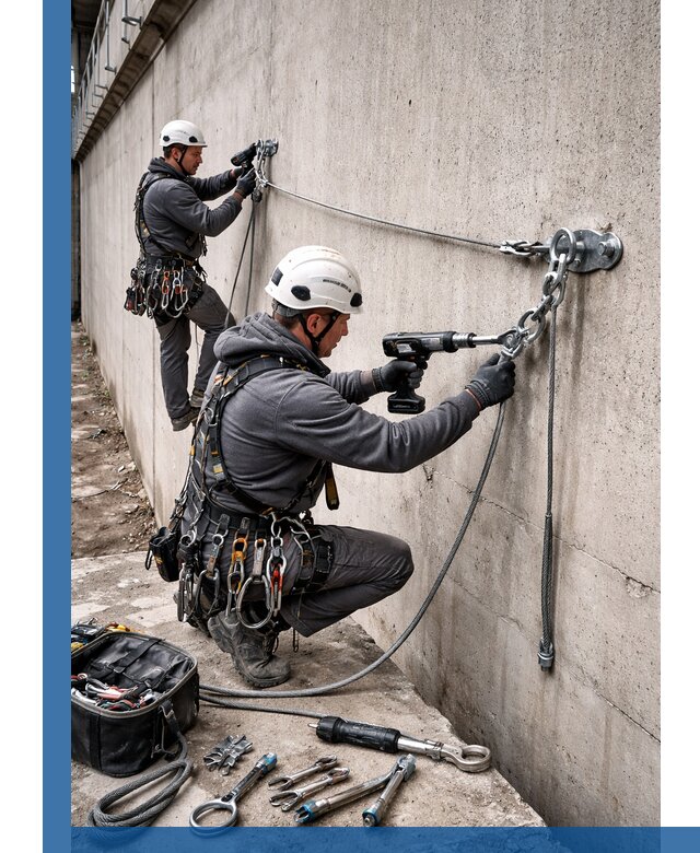 Монтаж анкерных линий высотной безопасности в Глазове