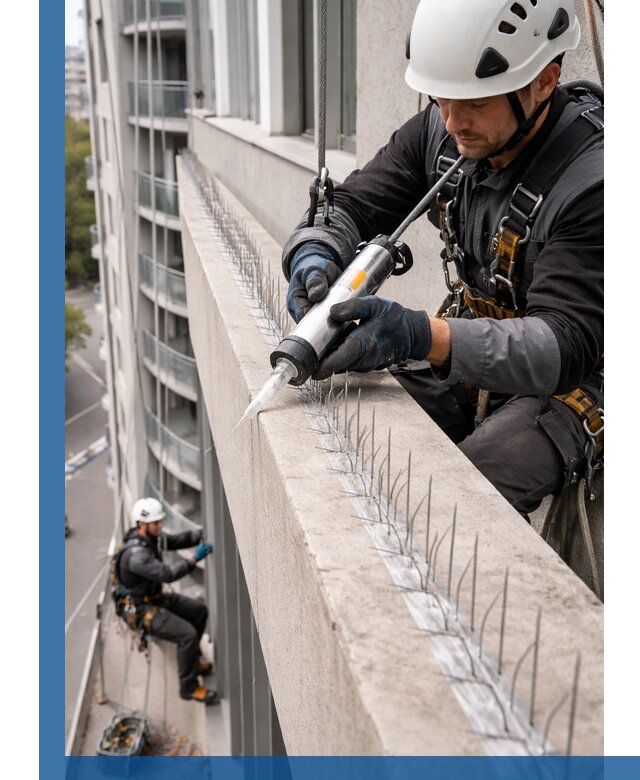 Установка шипов от птиц на фасадах и кровлях в Глазове